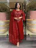 Women's Mustard Embroidered Cotton Kurta with Dupatta set