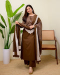 Chocolate Brown Ethnic Suit Set with Dupatta